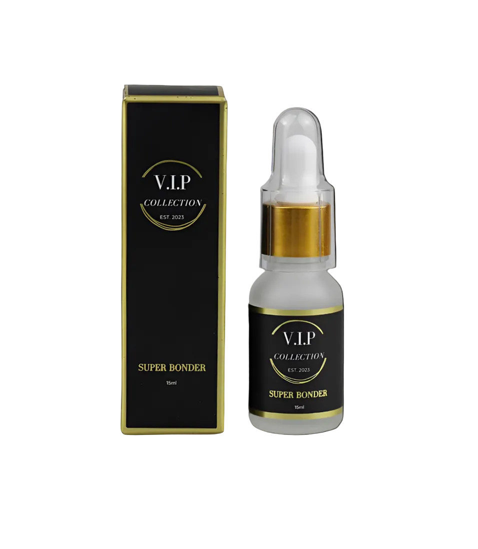 V.I.P Collection Super Bonder bottle and packaging on a black background
